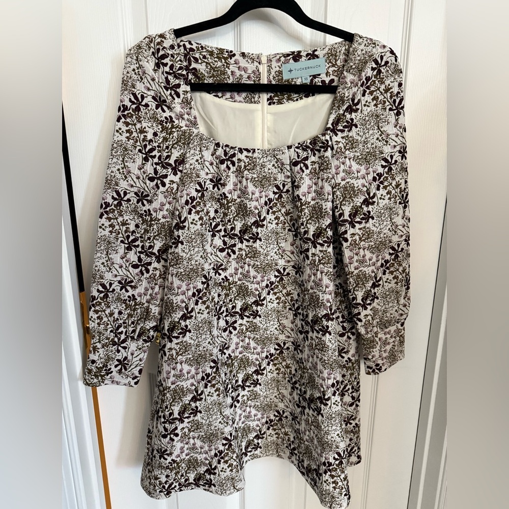 Tuckernuck Lexie Floral Brocade Dress XS White Olive Purple